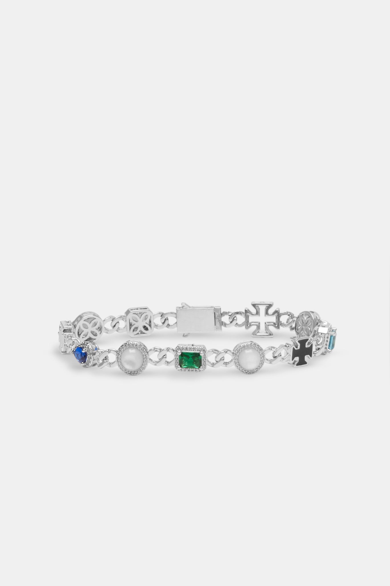 Cuban Link Gemstone & Motif Bracelet - White - 10mm