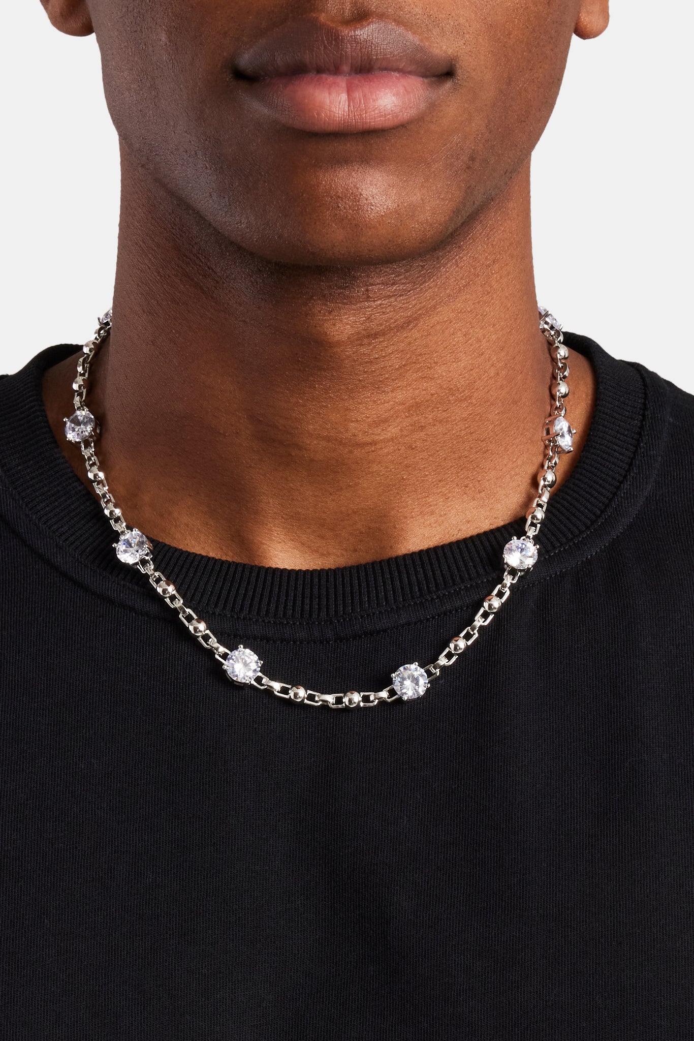 Iced CZ Gem & Ball Chain Mix Chain - White - 8mm