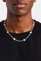 Iced CZ Gem & Ball Chain Mix Chain - White - 8mm