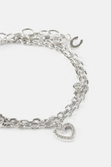 Double Layer Iced & Heart Rolo Bracelet - 8mm
