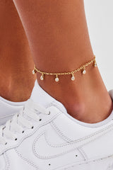 Drop Gemstone  Anklet - 6mm - Gold