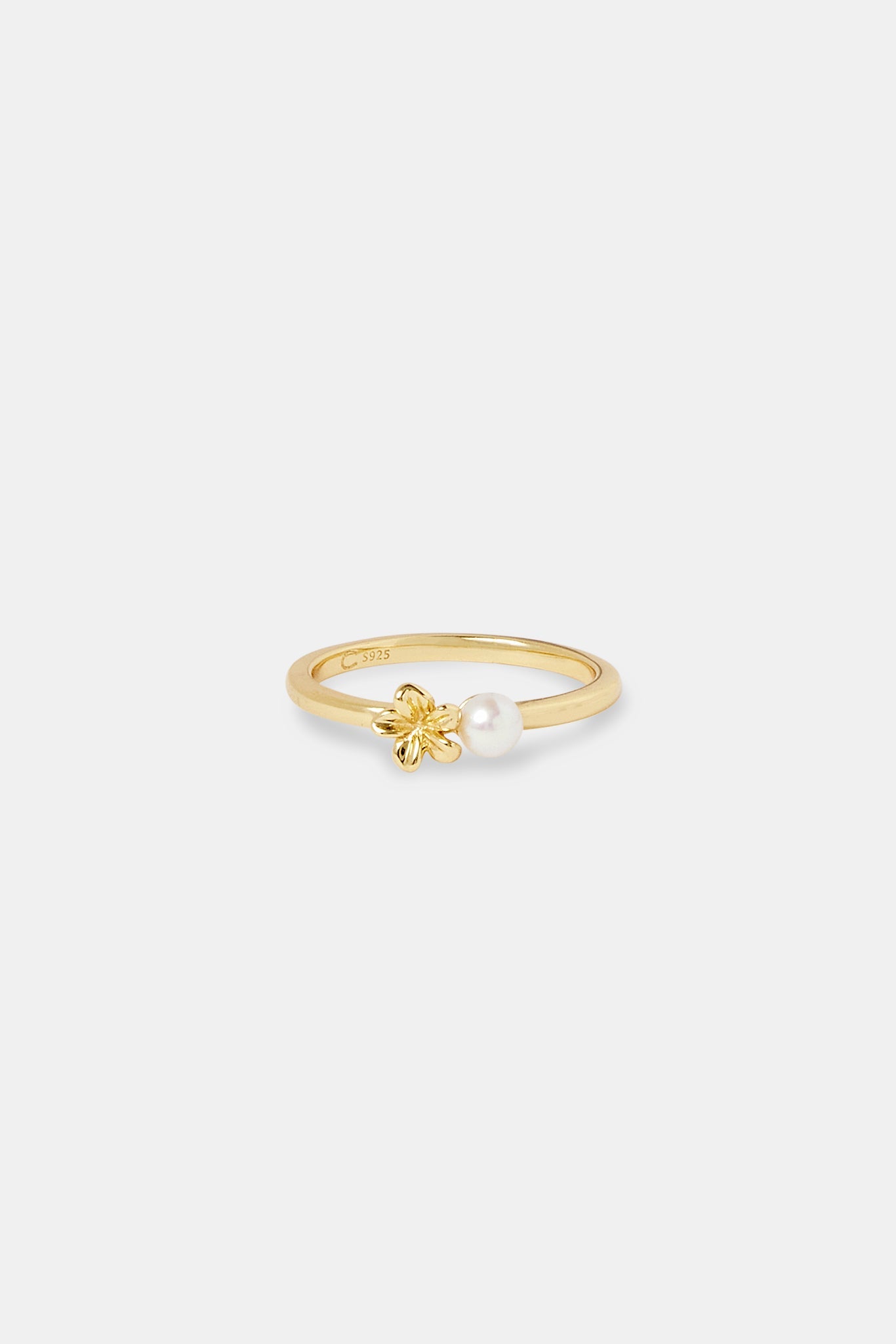 Flower and Freshwater Pearl Ring - 4mm