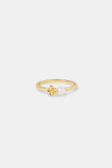 Flower and Freshwater Pearl Ring - 4mm