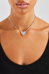 Iced Heart Necklace - White - 20mm