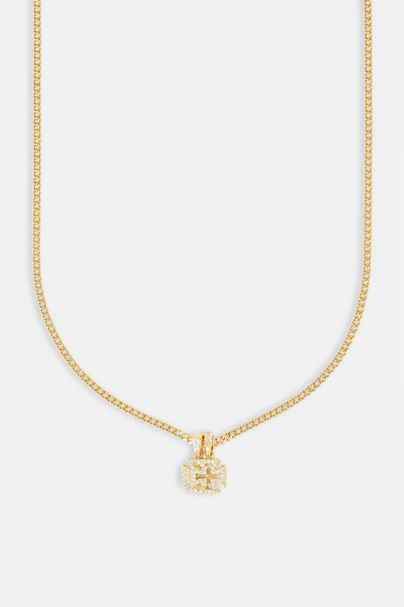 Kubanische Halskette mit vereistem Doppelkreuzmotiv – 10 mm – Gold