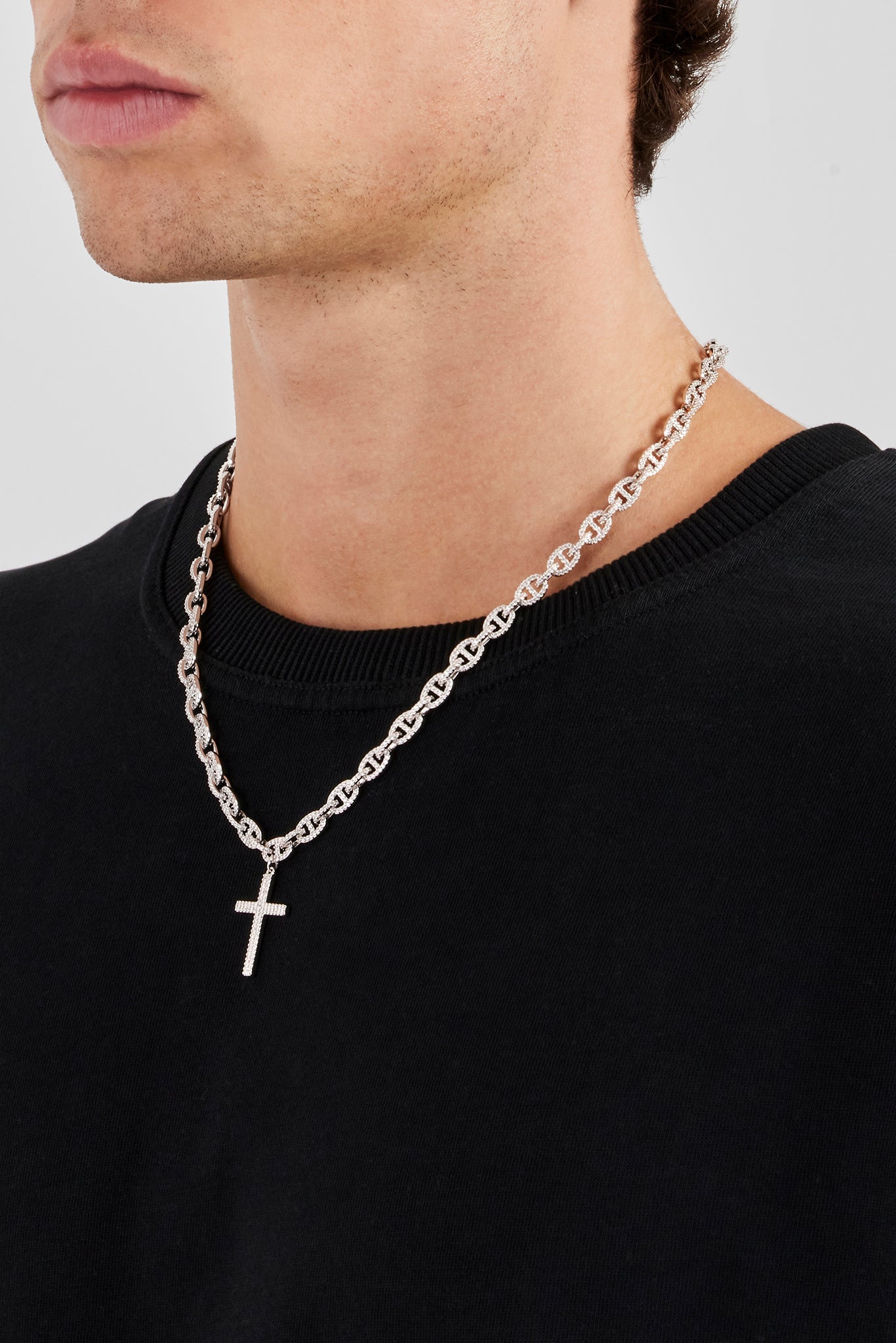 Iced Drop Cross Coffee Bean Chain - 6mm
