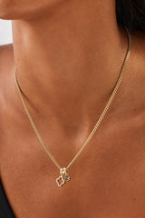 Iced Motif Outline & Green Gemstone Necklace - 10mm - Gold