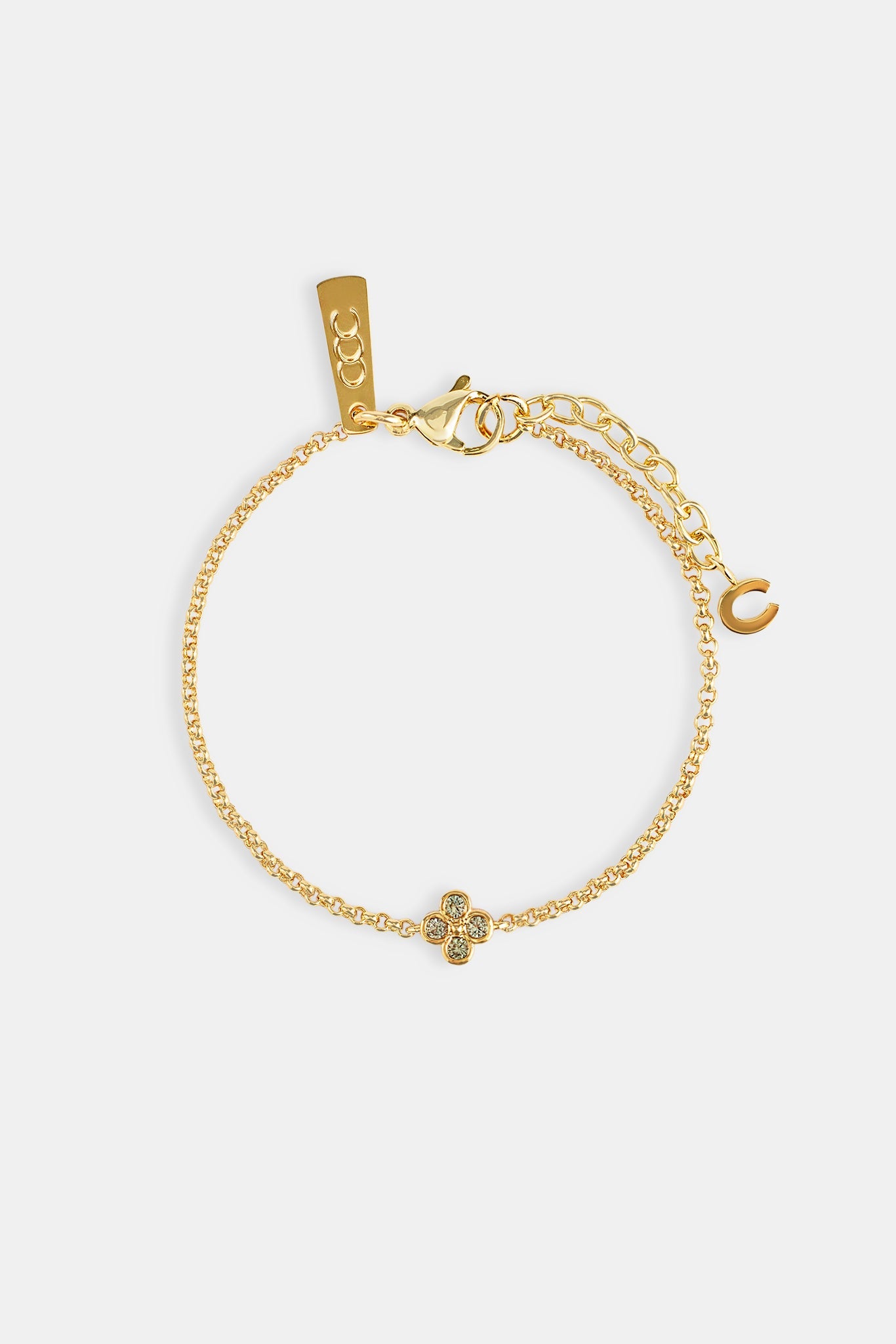 Iced Green Motif Rolo Bracelet - 6mm - Gold
