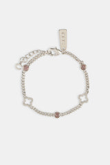 Iced Motif Outline & Pink Gemstone Micro Cuban Bracelet - 2.5mm