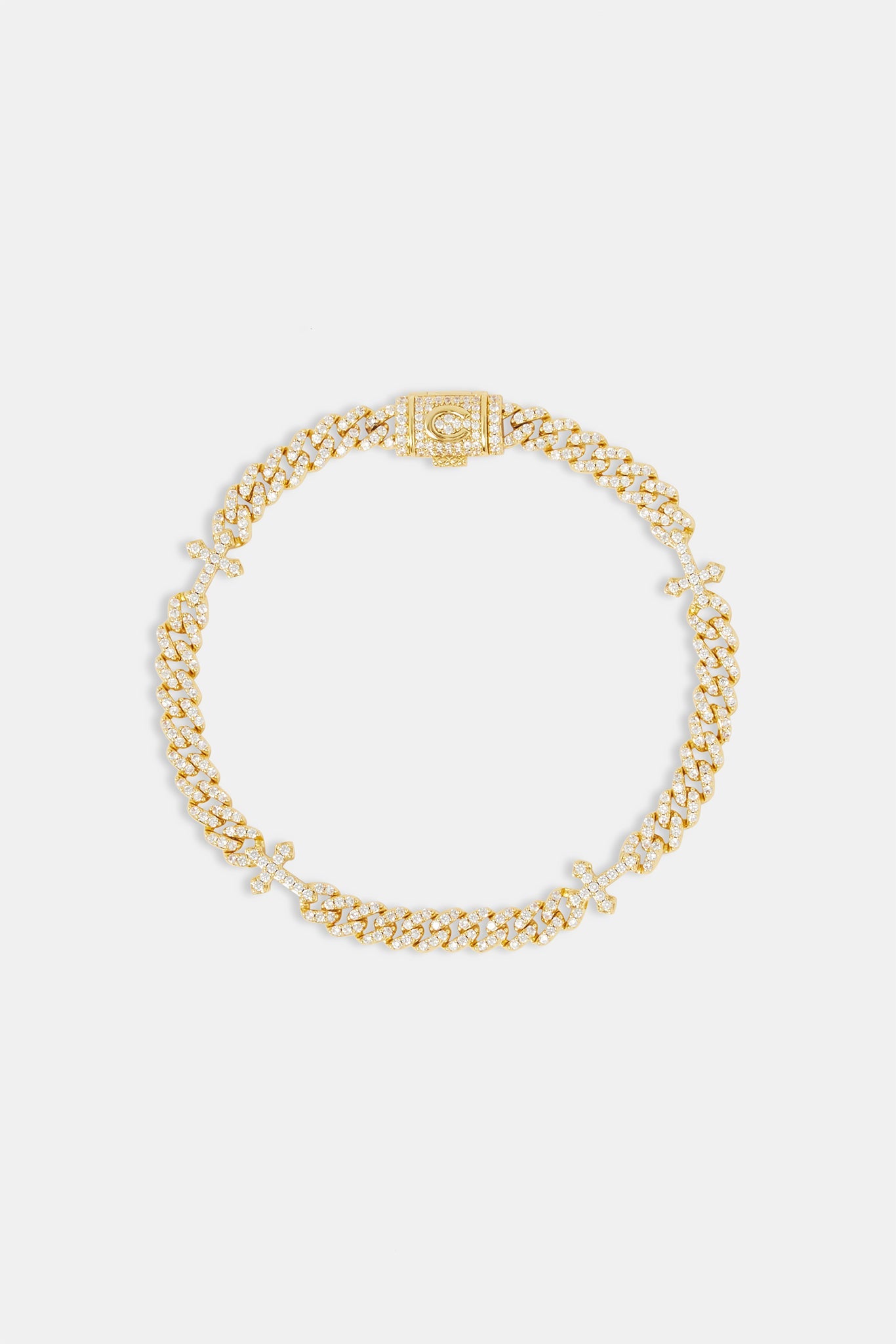 Iced Cross Cuban Bracelet - 5mm - Gold