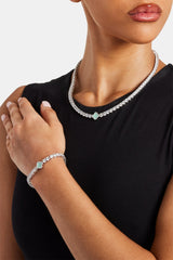 Womens Light Green Motif Tennis Chain + Bracelet