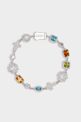 Multi Gemstone & Cross Chain + Bracelet - White - 10mm