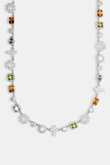 Multi Gemstone & Cross Chain + Bracelet - White - 10mm