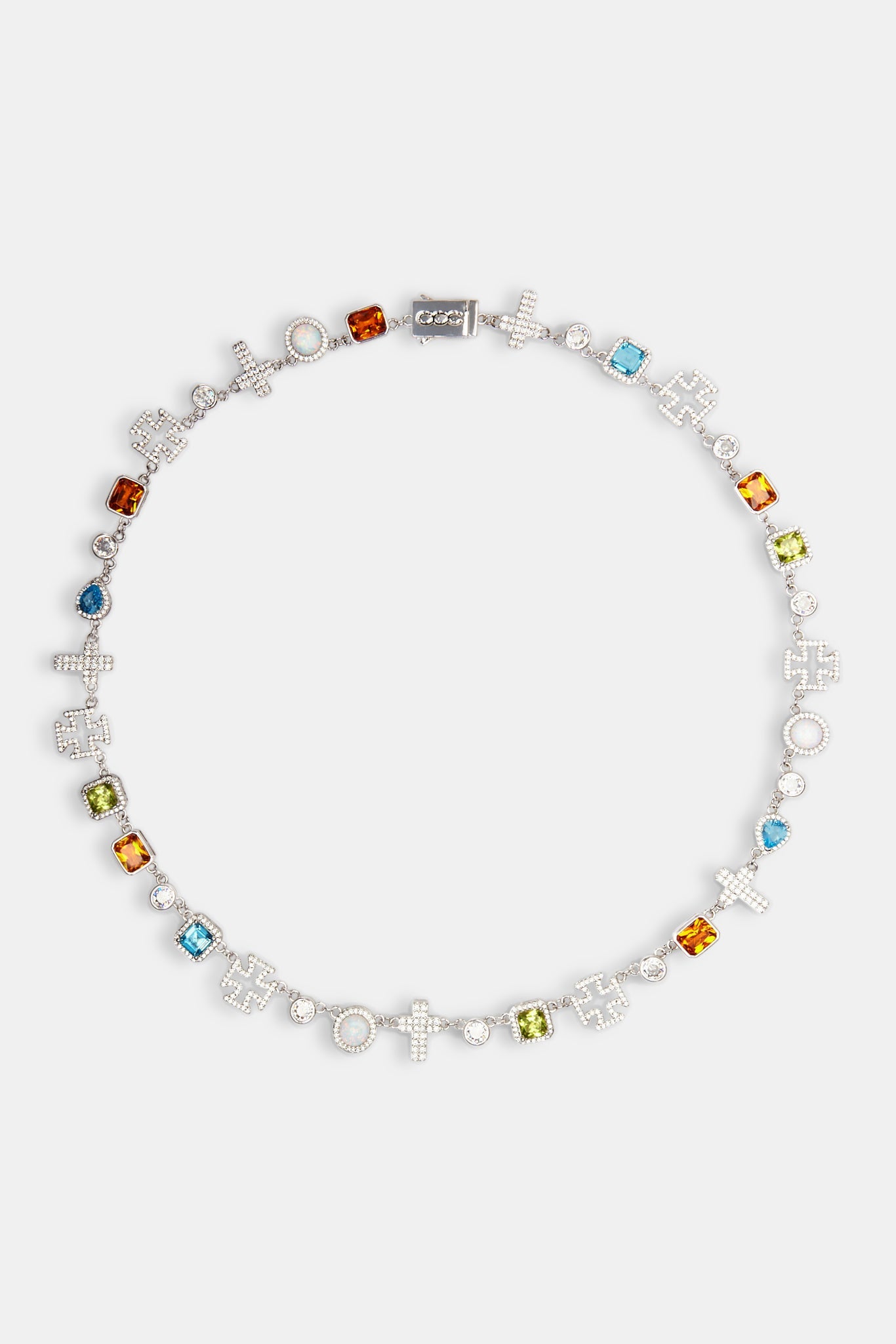 Multi Gemstone & Cross Chain - White - 10mm