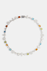 Multi Gemstone & Cross Chain - White - 10mm