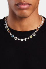 Multi Gemstone & Cross Chain - White - 10mm