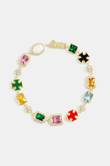 Multi Gemstone Motif Necklace & Bracelet - Gold - 10mm
