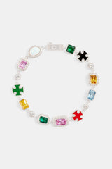 Multi Gemstone Motif Necklace & Bracelet  - White - 10mm