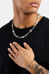 Multi Gemstone Motif Necklace & Bracelet  - White - 10mm