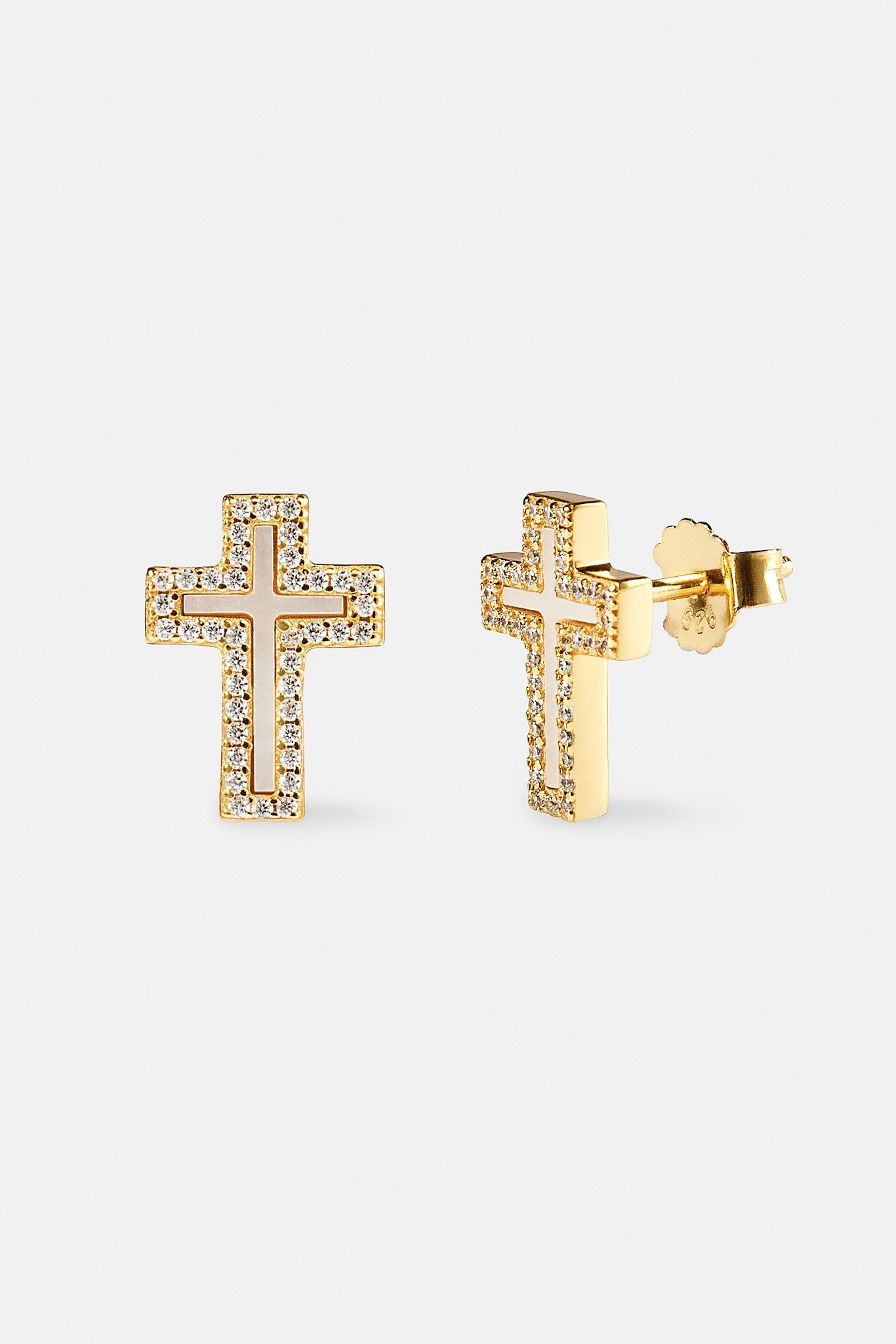 Mother Of Pearl Cross Stud Earrings - 10mm