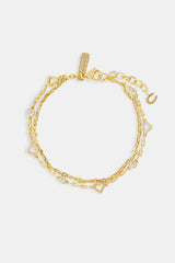 Mother of Pearl Heart Double Layer Rolo Bracelet - 8mm