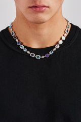 Multi Gemstone Motif Necklace - Blue - 10mm
