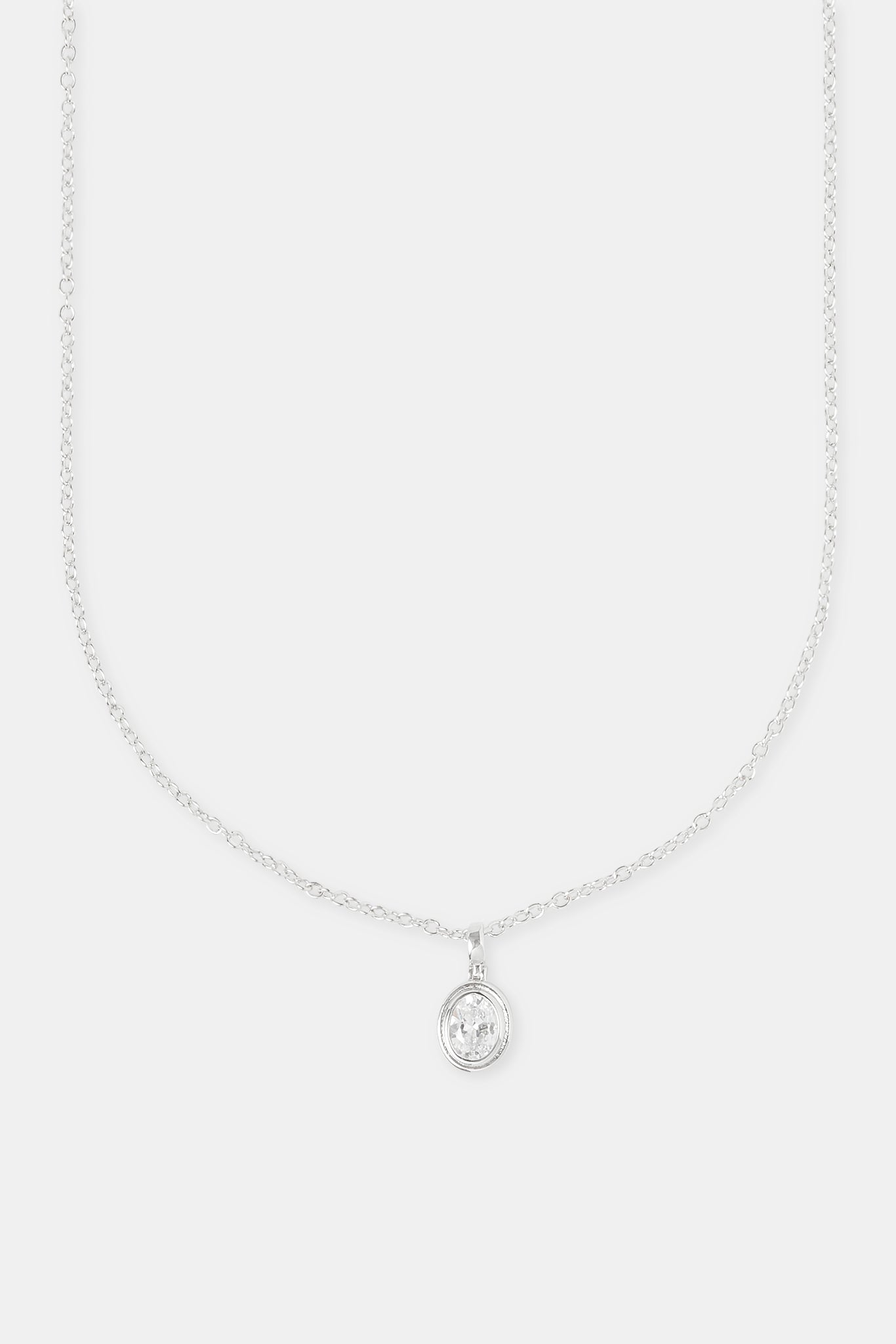 Oval Cz Pendant Necklace - 12mm - White
