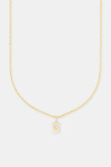 Pave Cut Out Motif Tag Necklace - 15mm - Gold