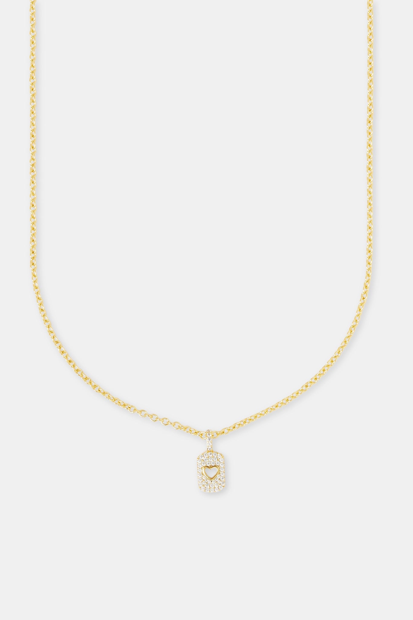 Pave Cut Out Heart Tag Necklace - 15mm - Gold