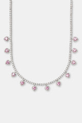 Pink Drop Heart Gemstone Tennis Chain - 3mm