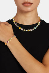 Pink Multi Gemstone Motif Necklace & Bracelet - Gold - 10mm