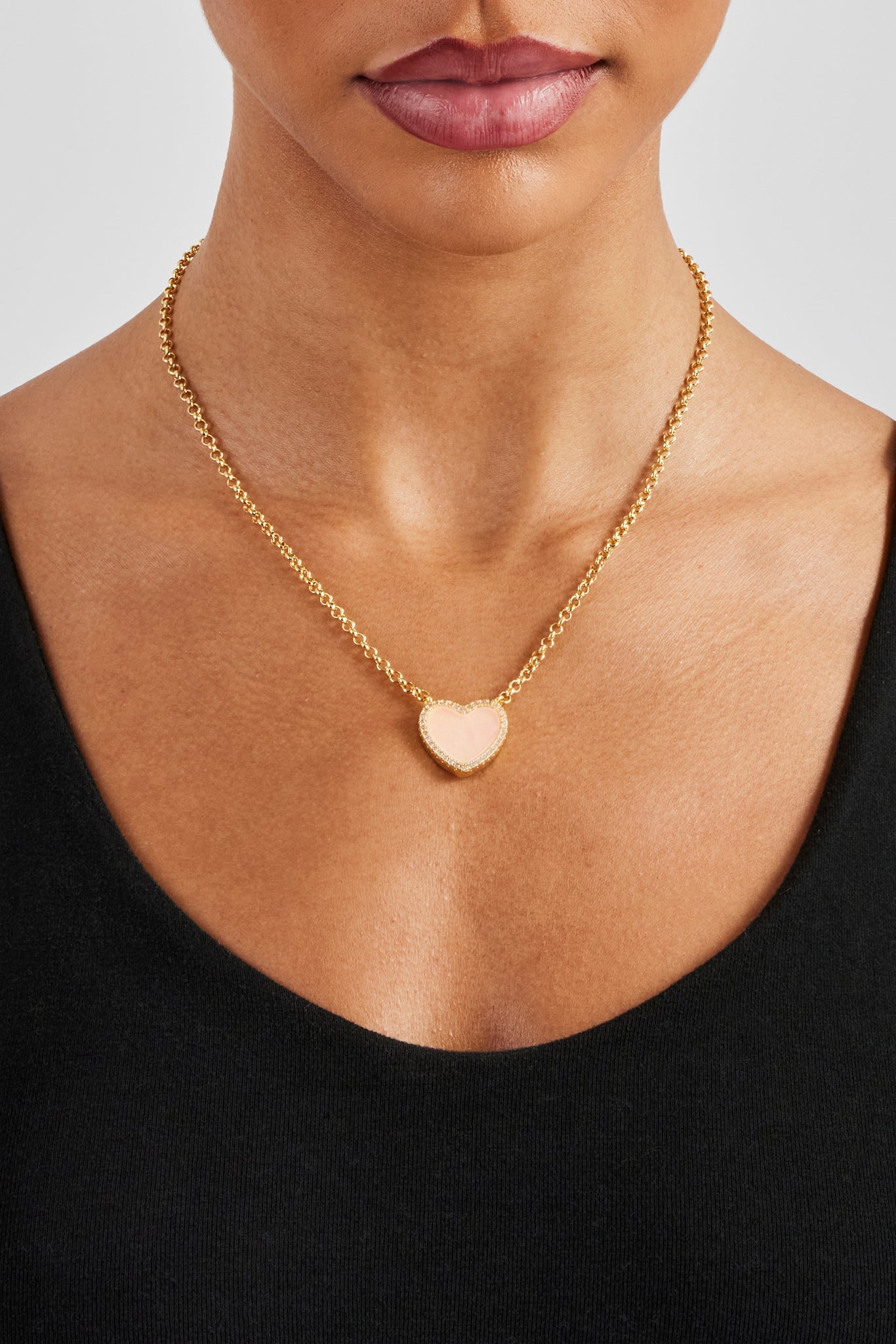 Pink Agate Heart Necklace - Gold - 20mm