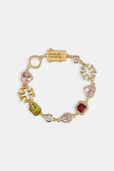 Pink Heart Multi Gem Bracelet - Gold - 10mm
