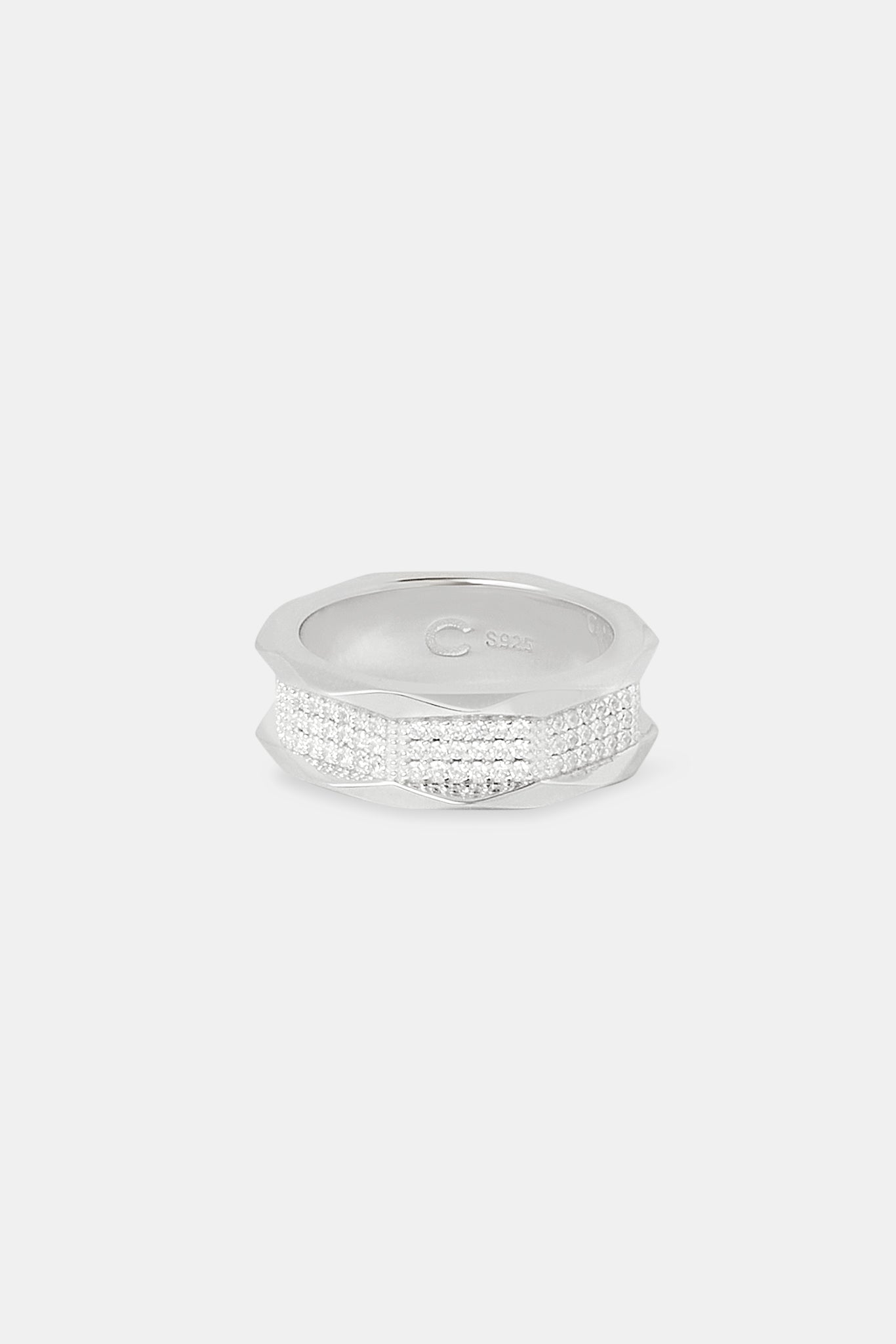 Polished Edge Iced Centre Angled Ring - 8mm