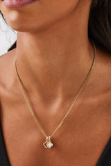 Iced & Mother Of Pearl Double Motif Necklace - 10mm - Gold
