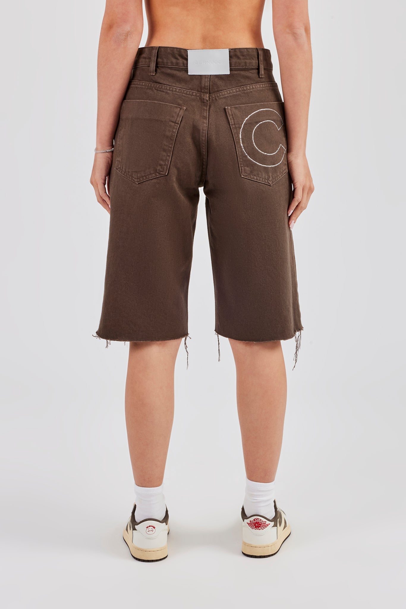 Embellished Denim Jorts - Chocolate