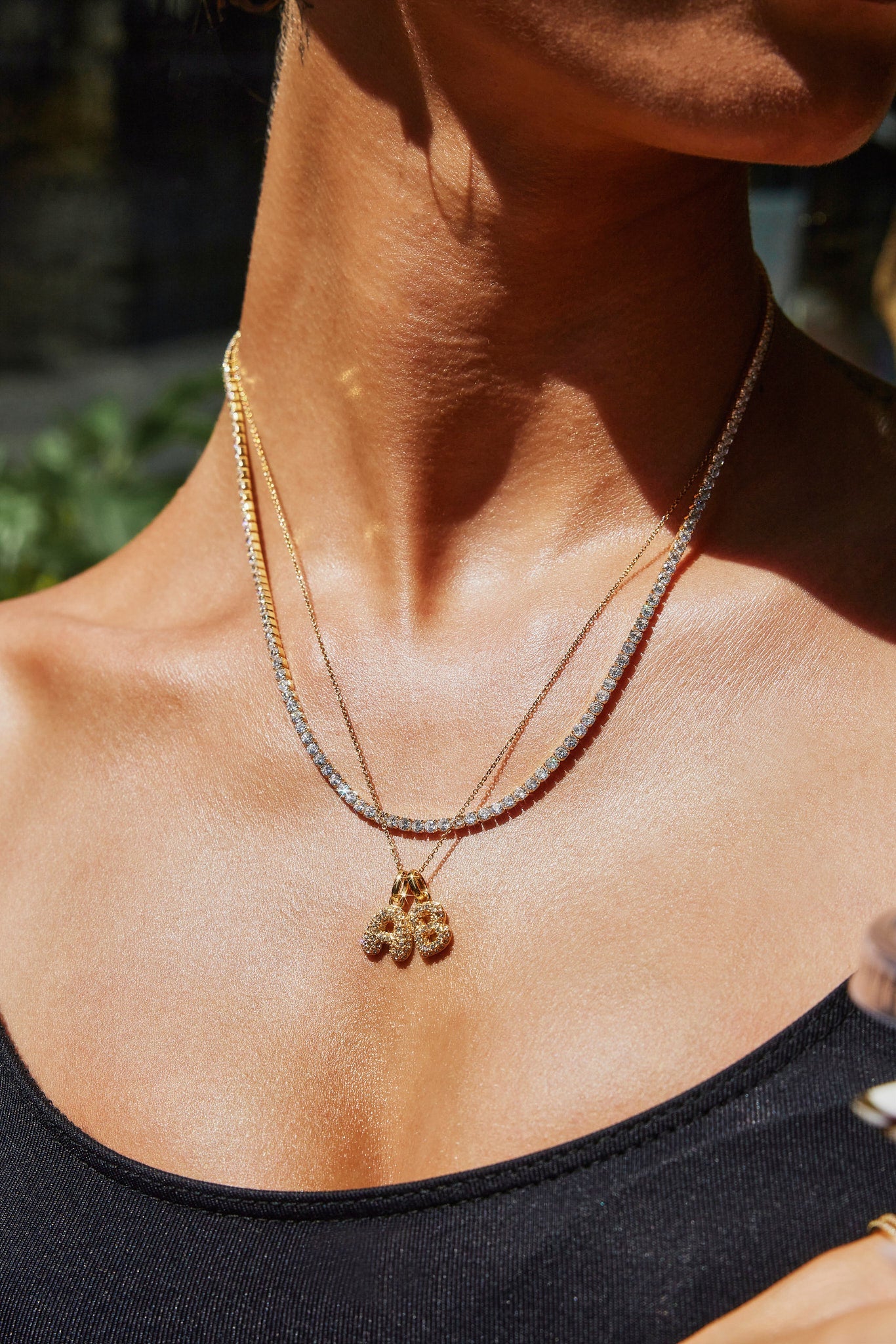 Iced Bubble Double Initial Necklace - Gold - 10mm
