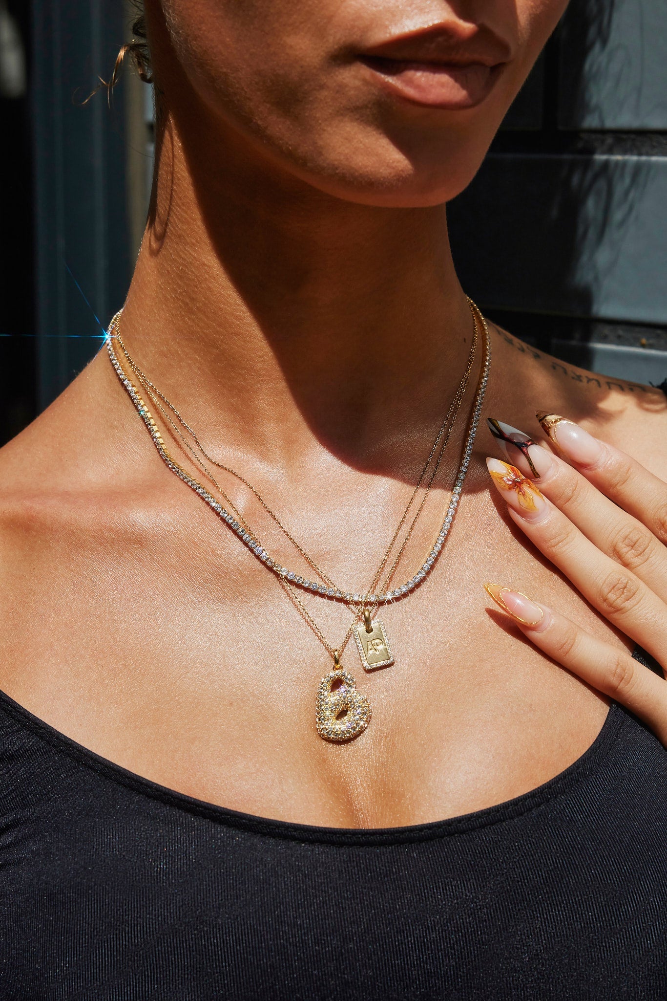 Iced Edge Initial Tag Necklace - Gold - 15mm