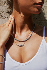 Iced Gothic Font Name Necklace - White - 10mm