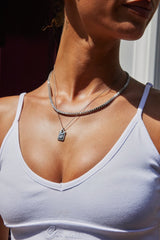 Iced Edge Initial Tag Necklace - White - 15mm