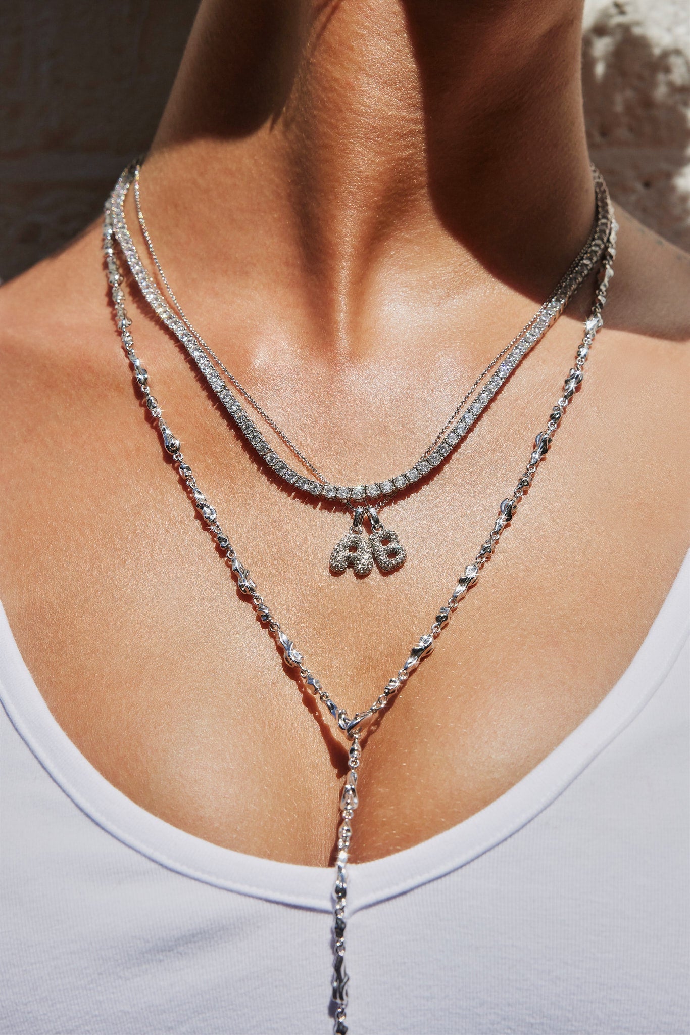 Iced Bubble Double Initial Necklace - White - 10mm
