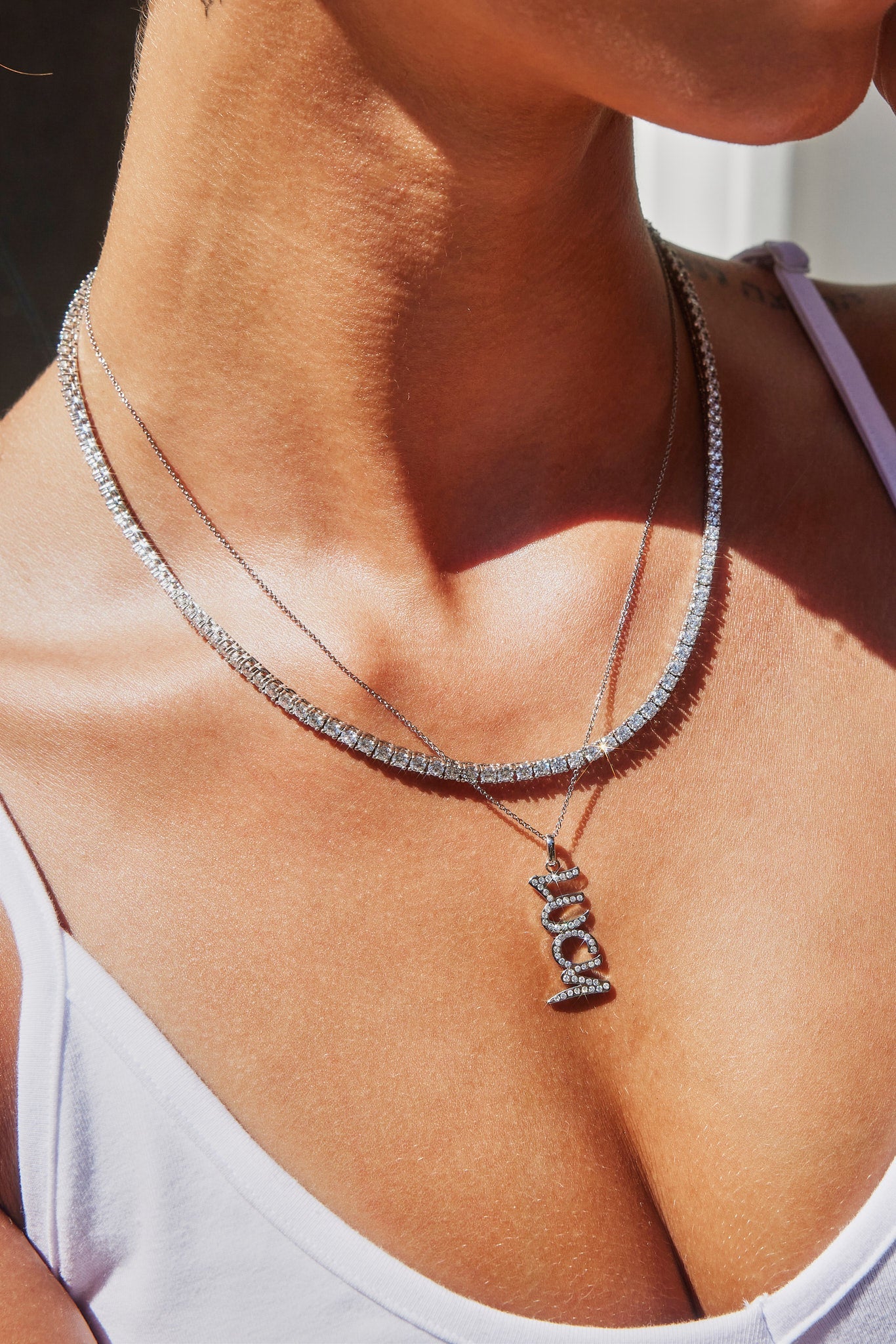 Iced Drop Name Necklace - White - 10mm