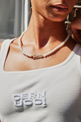 Iced Name Freshwater Pearl Necklace - White - 10mm