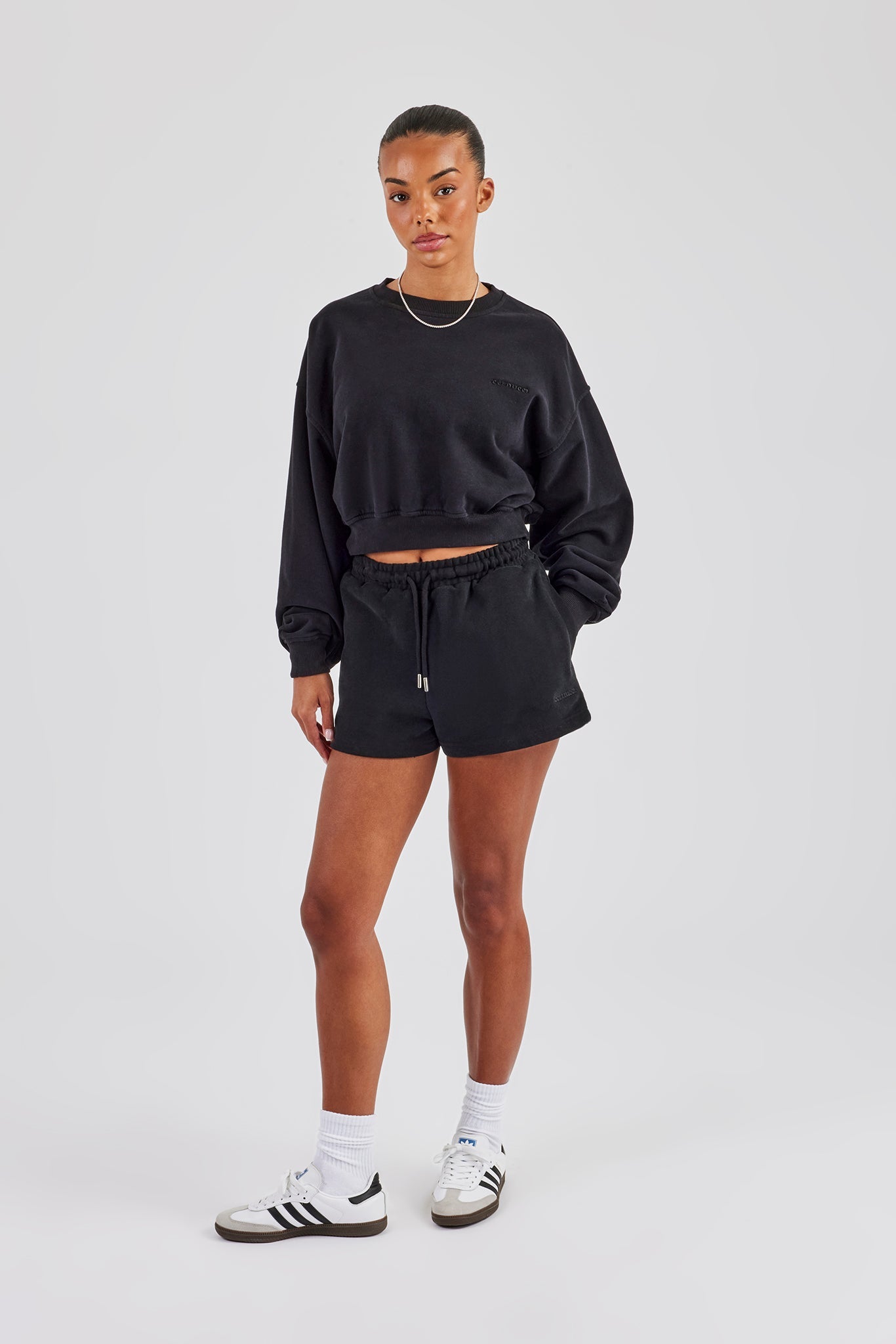 Cropped Sweater & Embroidered Short - Black