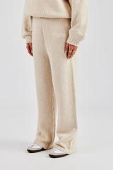 Knit Wide Leg Embroidered Jogger - Oatmeal