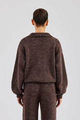 Knit Funnel Neck Sweater - Chocolate