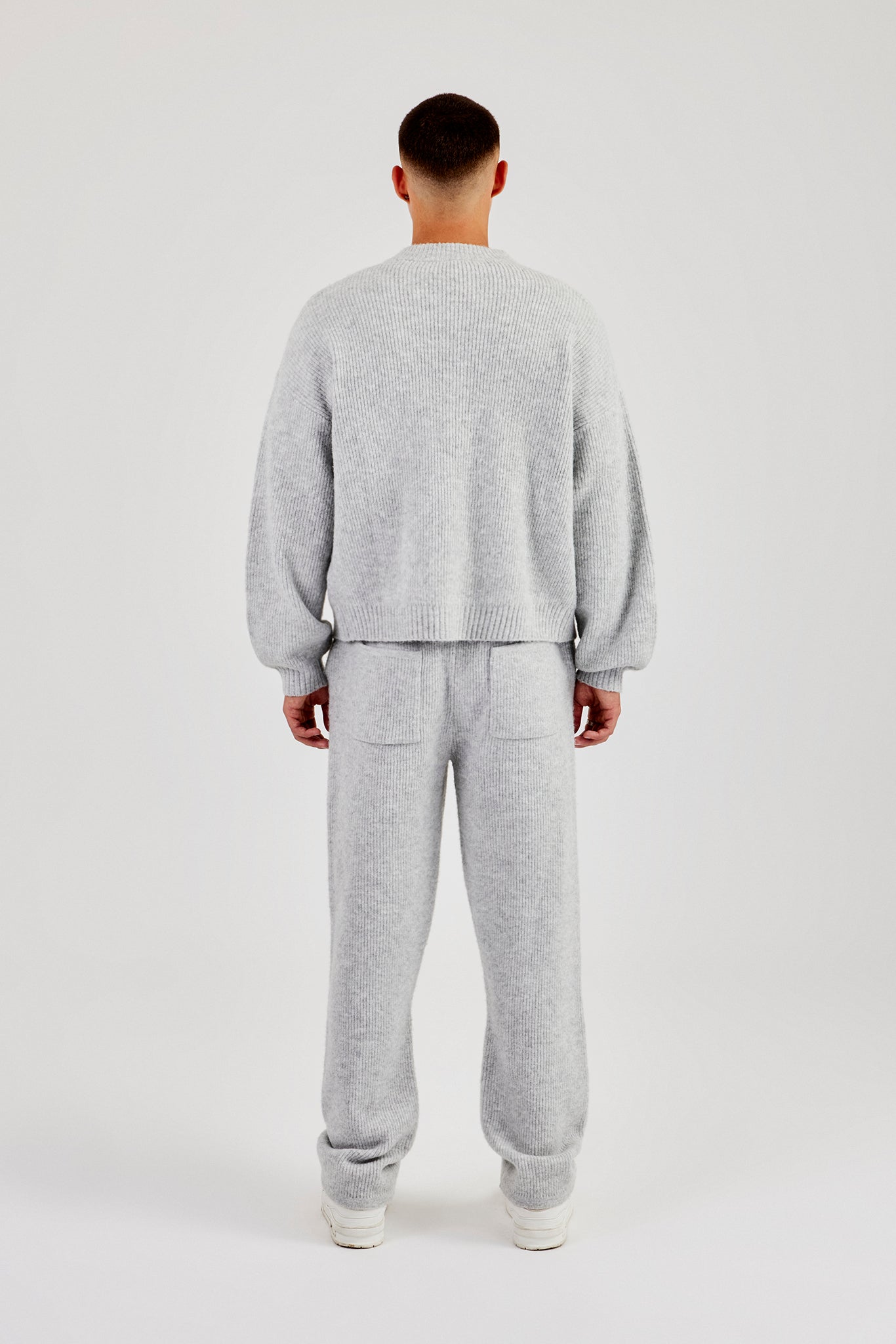Embroidered Knitted Bomber & Jogger - Light Grey