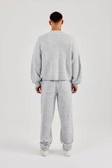 Embroidered Knitted Bomber & Jogger - Light Grey
