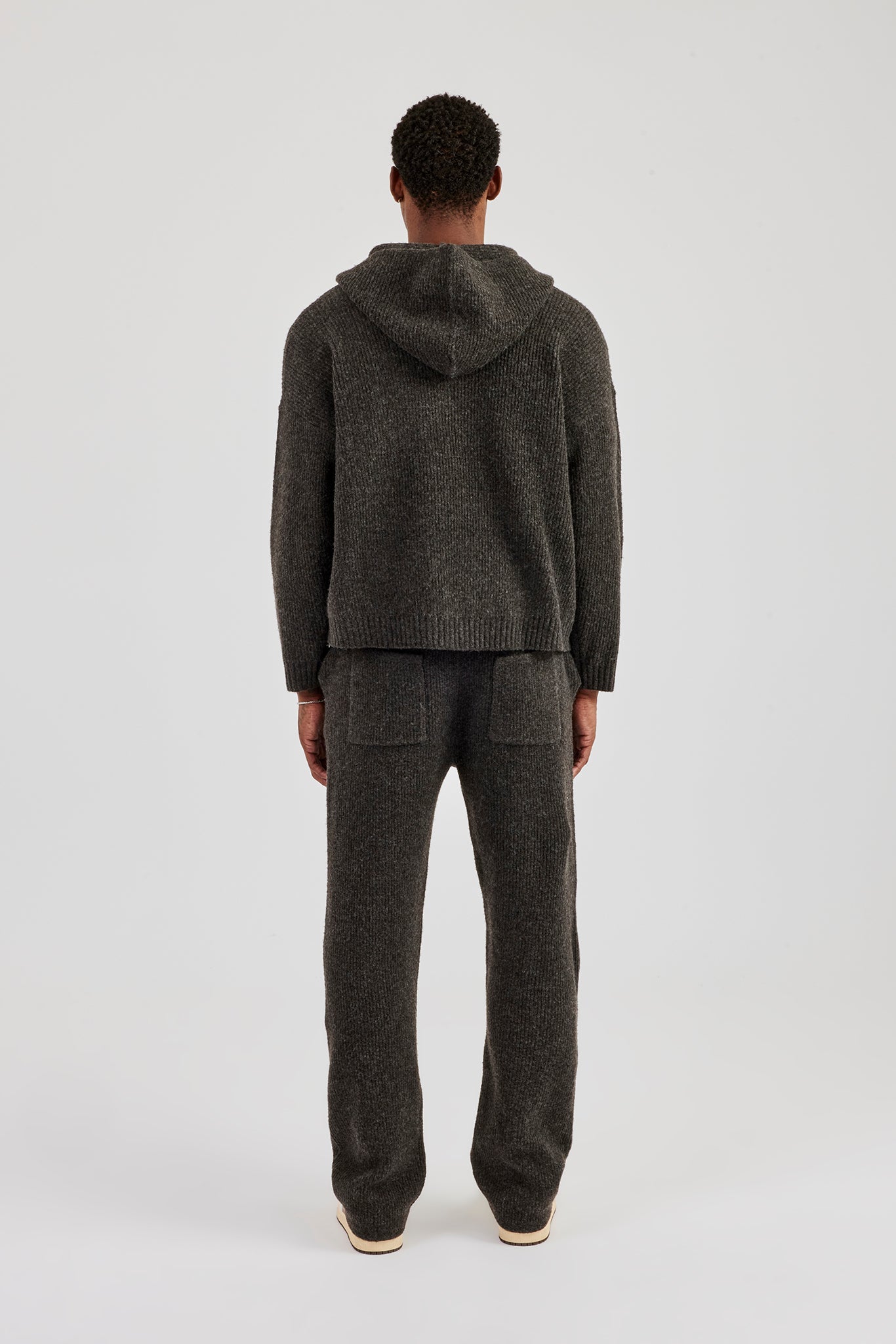 Embroidered Knitted Zip Hoodie & Jogger - Chocolate