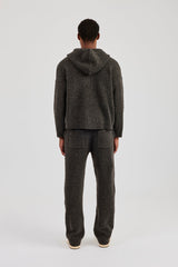 Embroidered Knitted Zip Hoodie & Jogger - Chocolate